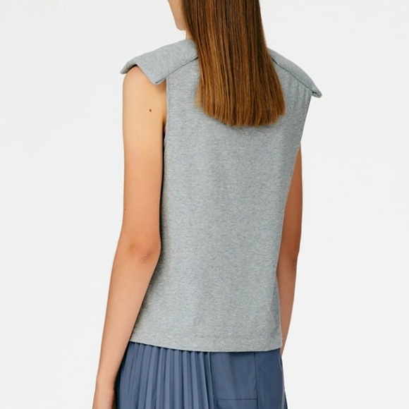 Tibi- Grey Sleeveless Cotton Epaulette Shoulder Pad Tank Top - Picture 2 of 6